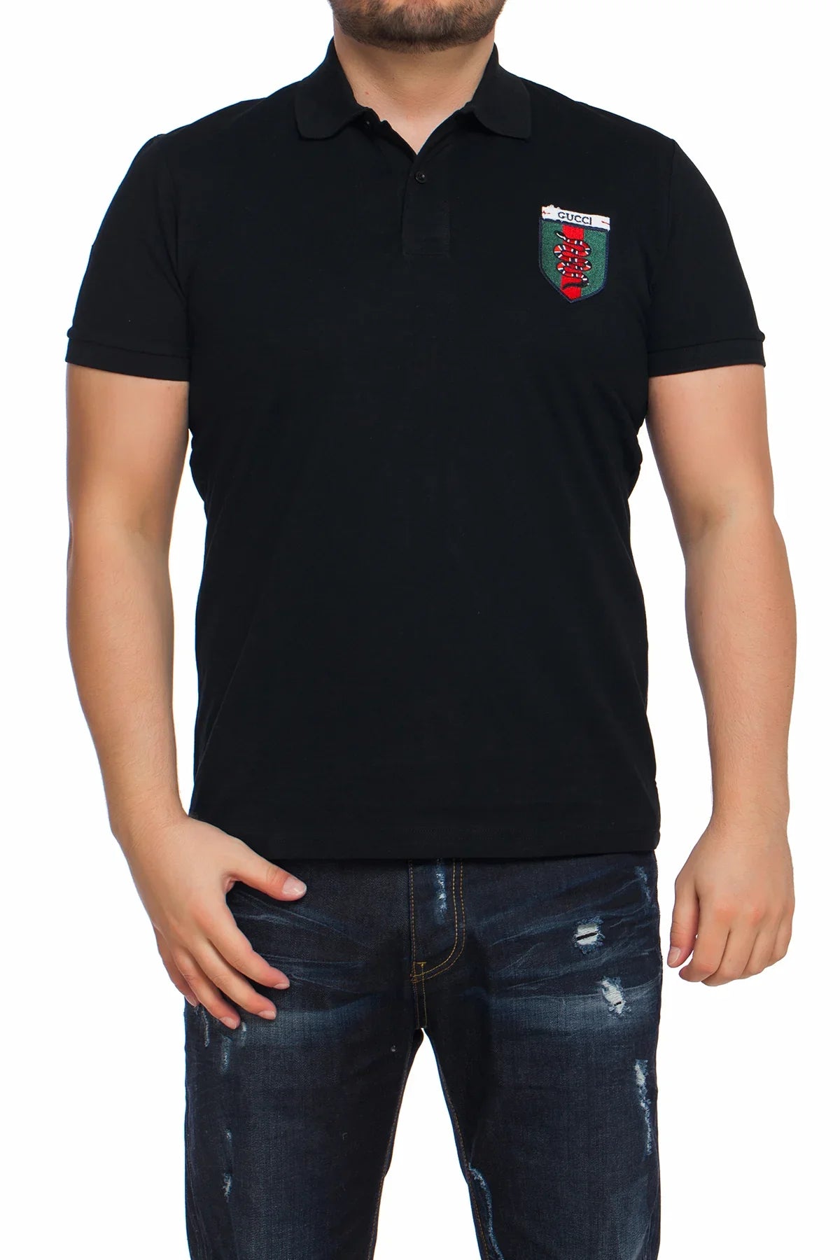Gucci Men's Polo Shirt In Navy Slim Fit Size Outlet Collection 2023