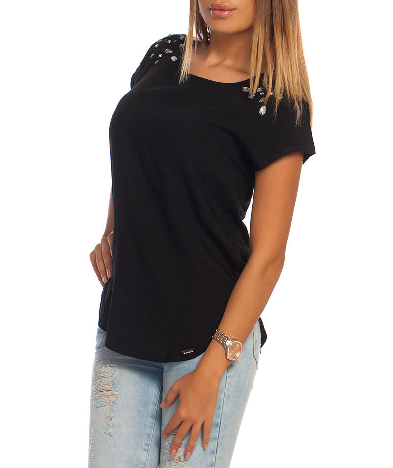 Just Cavalli Women’s Black Crystal-Embellished Cotton T-Shirt