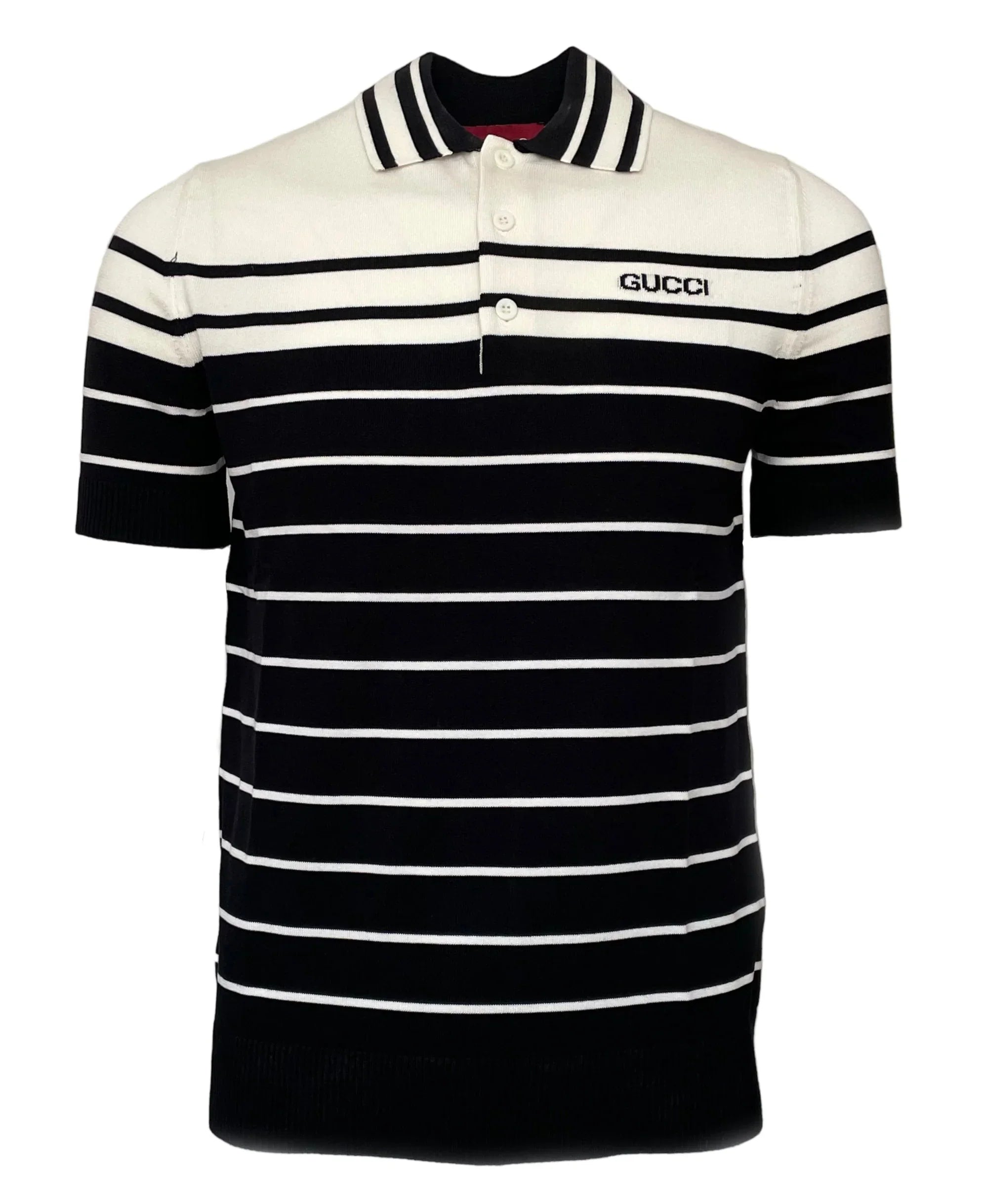 Gucci Men's Logo Print Striped Polo Shirt